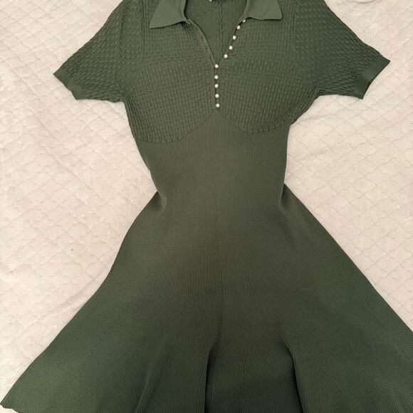Sandro Olive Green Polo-Knit - Esmila Short Knit - Dress – Size FR 38 / US 6 - Picture 3 of 5